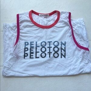 Peloton White Tank with Red and Pink Accents